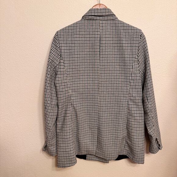 Joie Houndstooth Double Breasted Wool Blend Blazer Medium Checkered Jacket - Picture 8 of 14